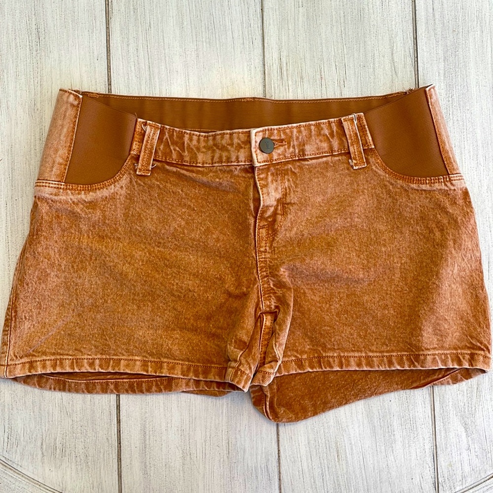 Sand-orange maternity jean shorts
